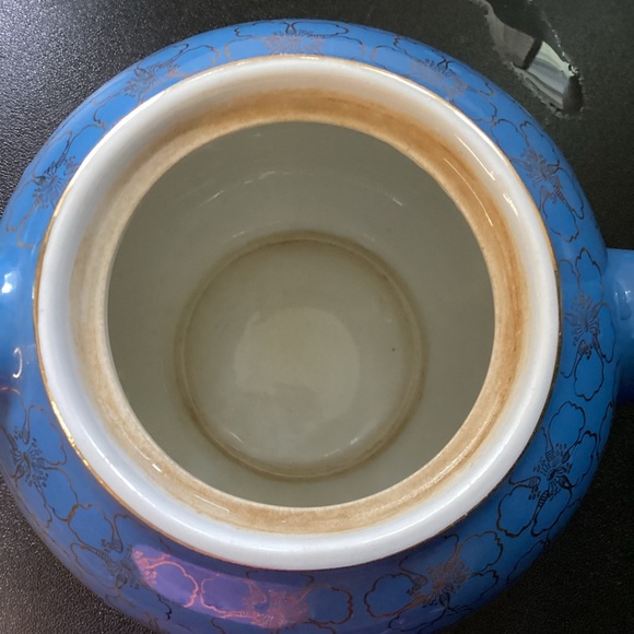 Hall Teapot French Flower Cadet Blue Periwinkle Gold Trim Vintage 1950s - Picture 11 of 14